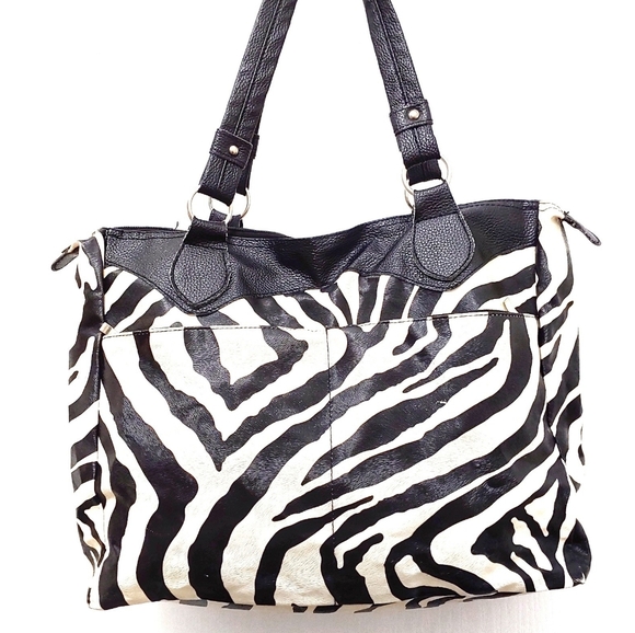 `P25300 Vintage Bijoux Terner Zebra Bag with black handles - Picture 1 of 8